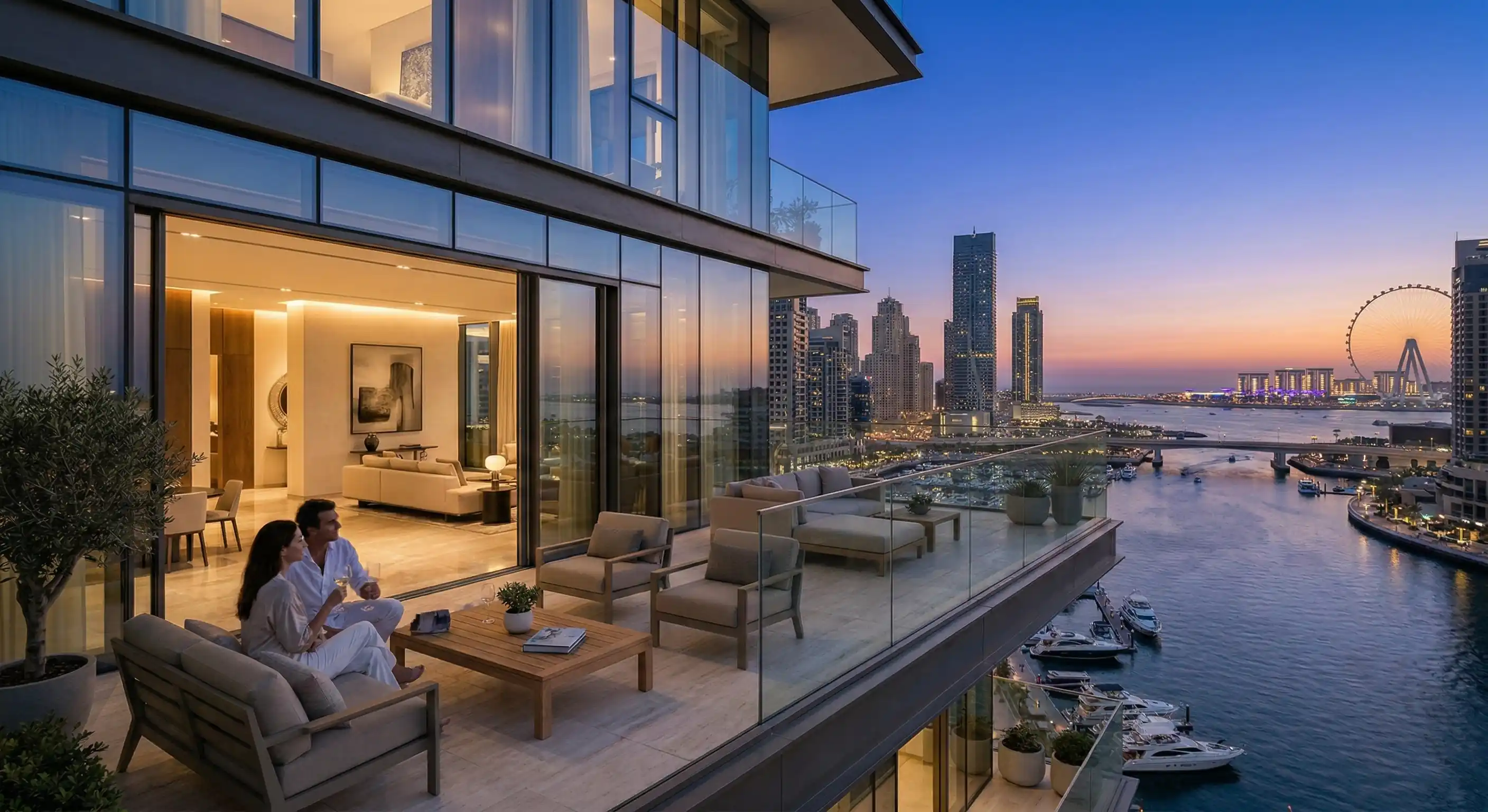 Penthouse terrace overlooking Dubai Marina skyline